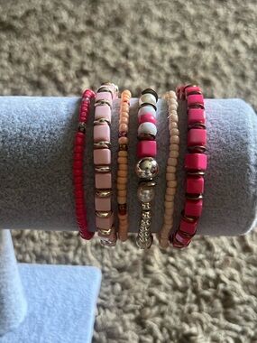 Pink Beaded Bracelet Set